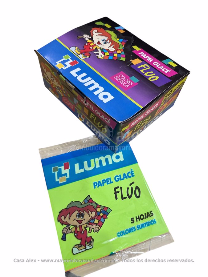 PAPEL GLACE FLUO X 5 HOJAS LUMA